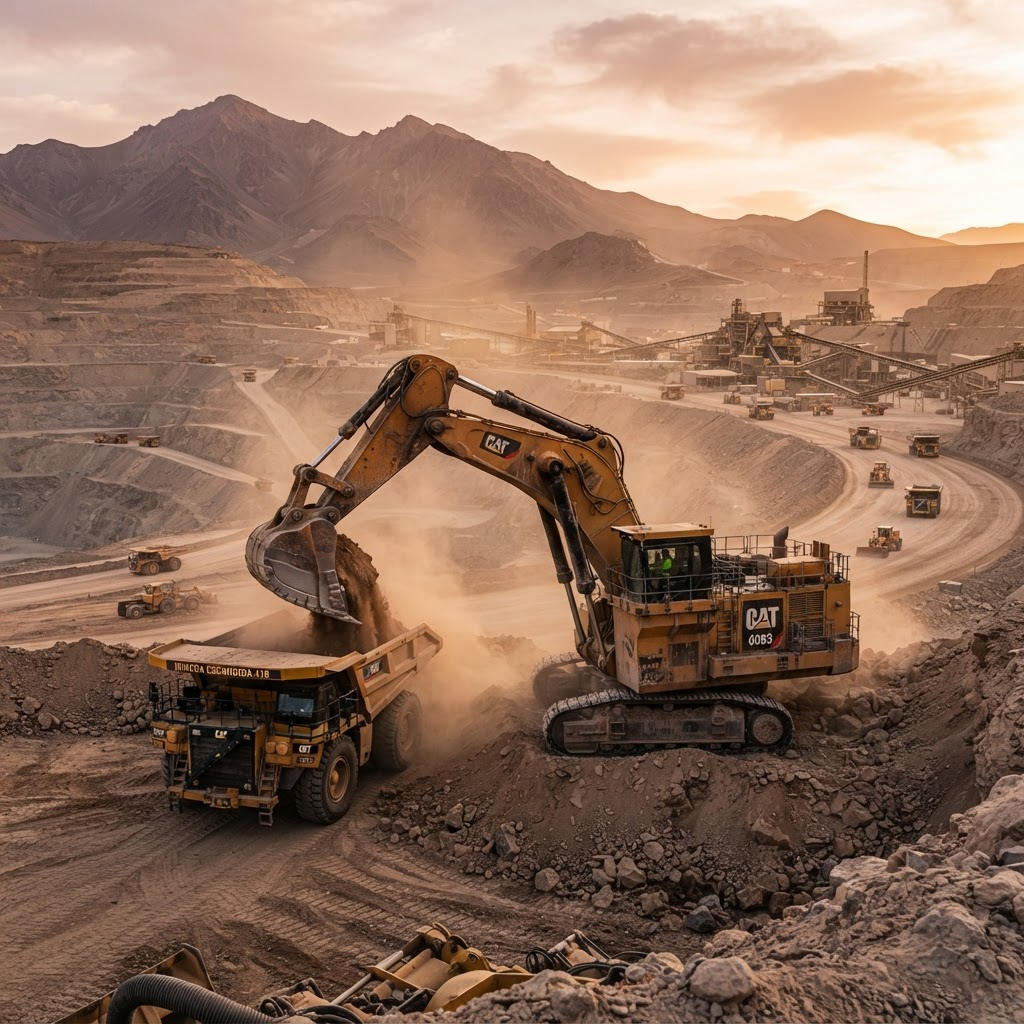 Excavadora trabajando en faena de movimiento de tierra en el norte de Chile